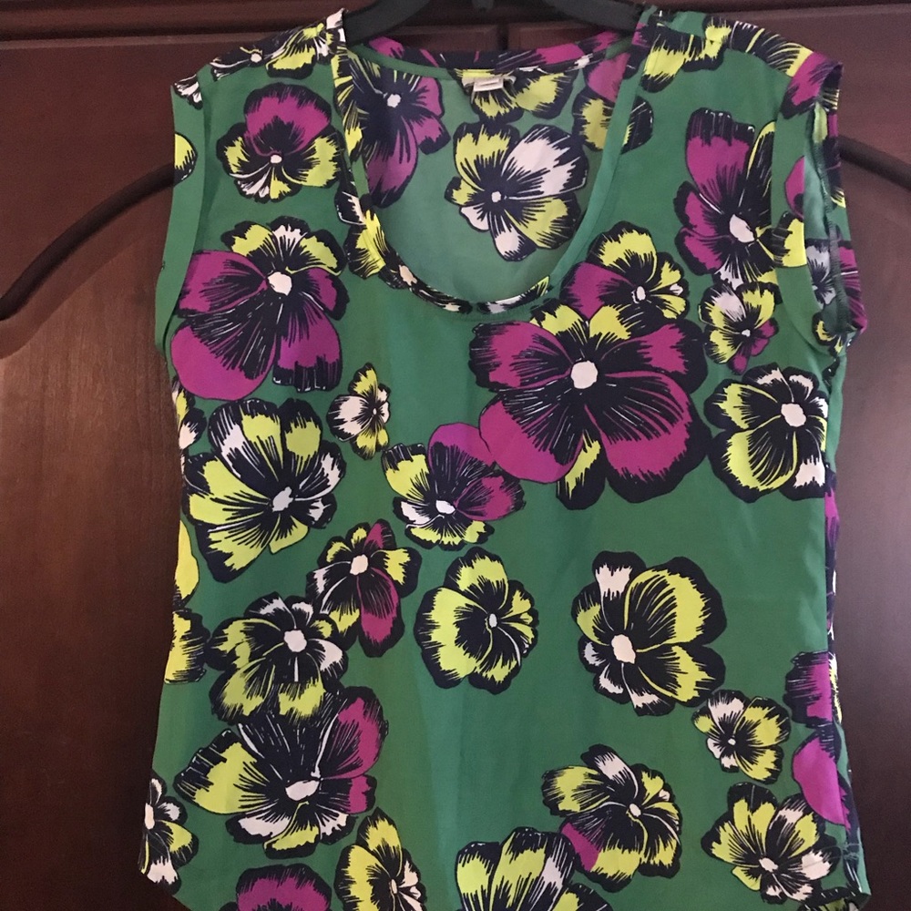 J Crew Green Floral Blouse